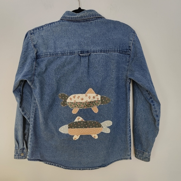 Re Worked Demin Patch Work Fish Button Up - Picture 3 of 6